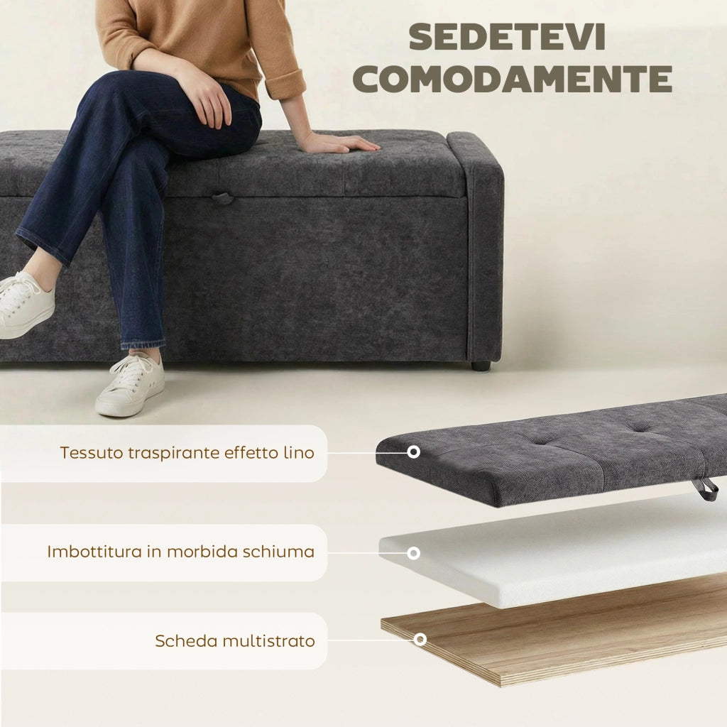 Pouf Contenitore Imbottito ¨C Minimal ¨C Grigio Scuro, Lino