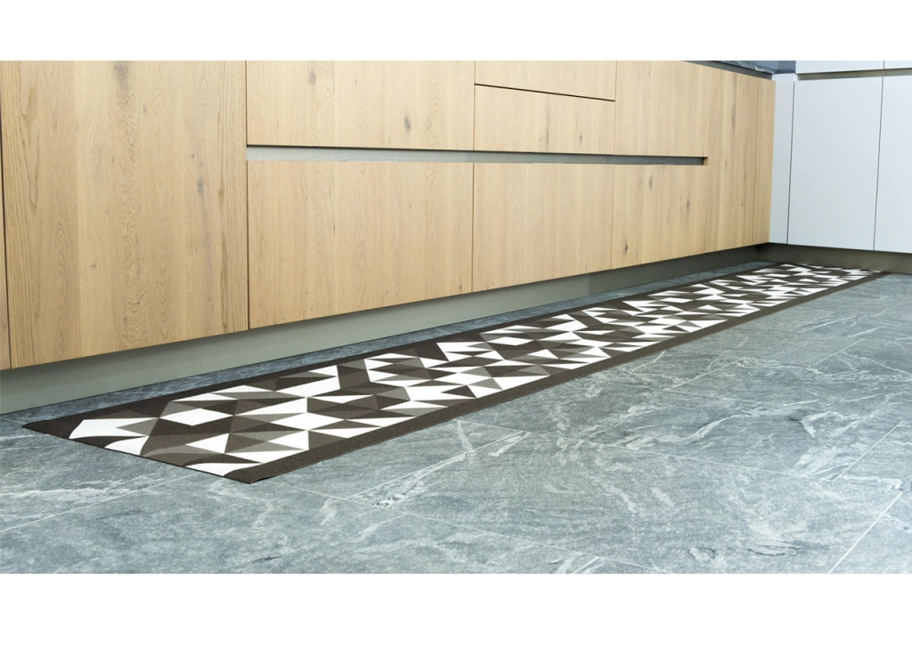 Tappeto Passatoia Cucina Antiscivolo In Tessuto Jacquard Disegno Origami Fango - 57x280 - Fango