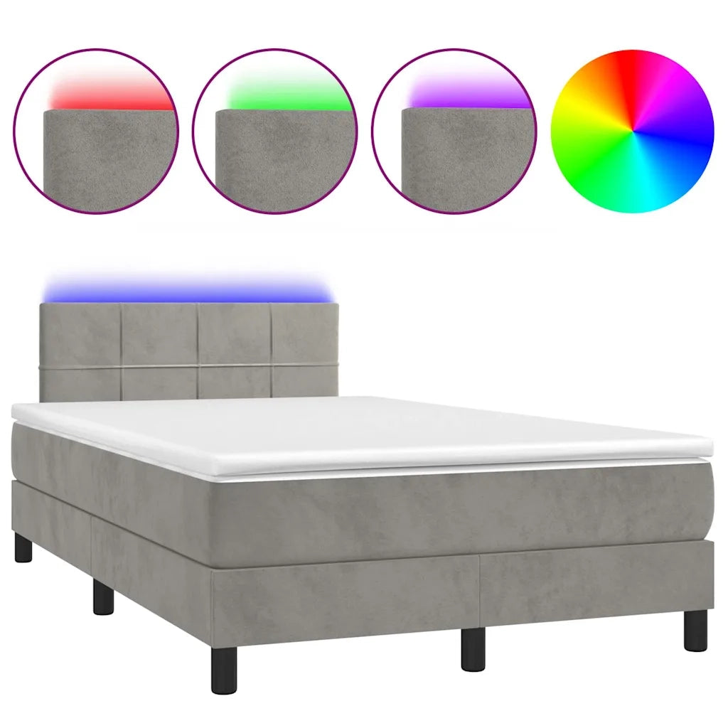 Letto a Molle con Materasso e LED Grigio Chiaro 120x190 cm Velluto