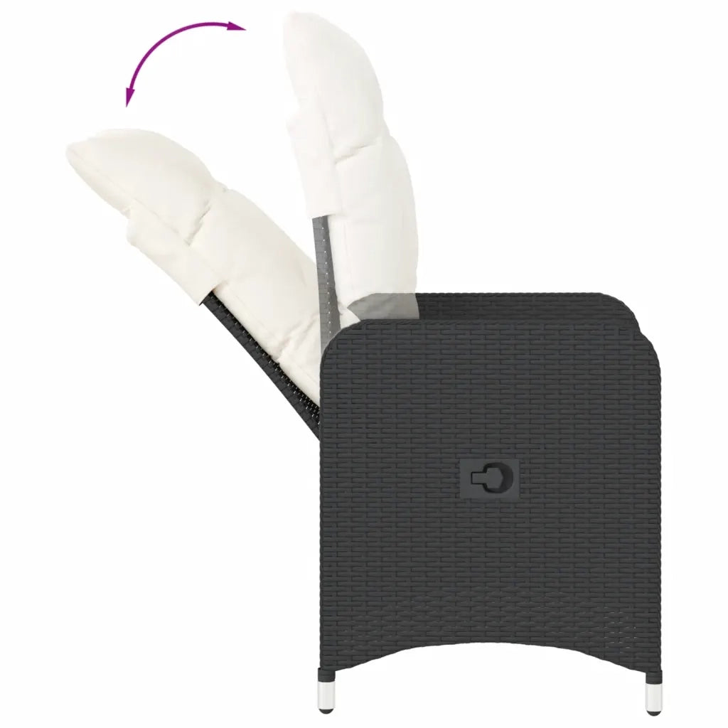 Sedia Reclinabile da Giardino con Cuscini Nera in Polyrattan 365680