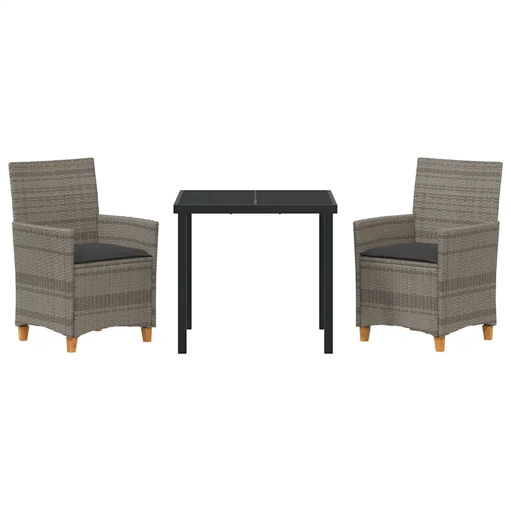 Set da Pranzo per Giardino 3 pcs Grigio polyrattan