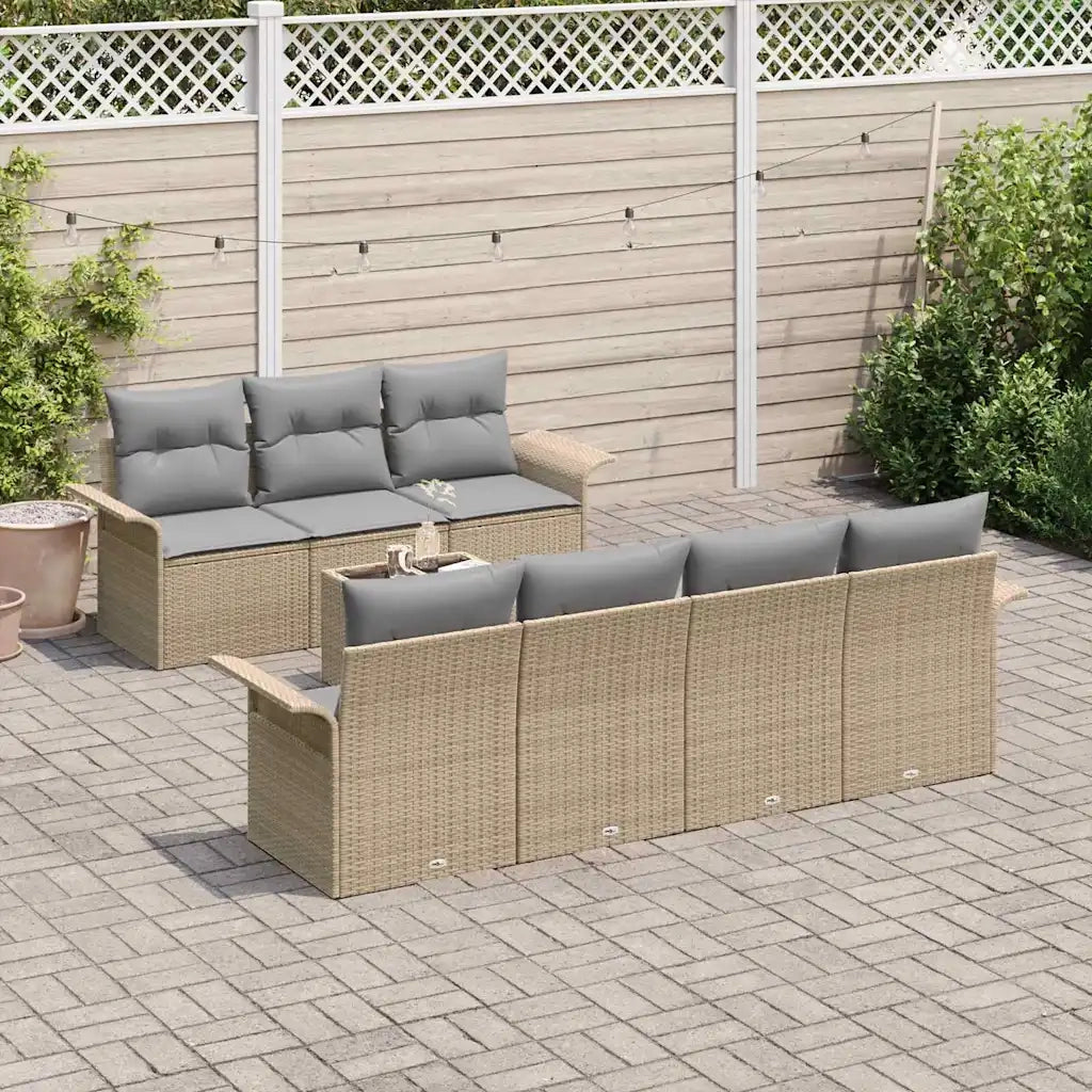 Set Divano da Giardino con cuscino 8 pcs Beige polyrattan 3345270