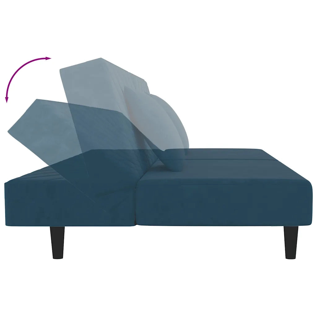 Divano letto | Sof¨¤ letto | Letto singolo a 2 Posti con 2 Cuscini Blu in Velluto