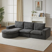 Divano angolare modulare in ciniglia con chaise longue reversibile e supporto in ferro, cuscini cervicali grigio