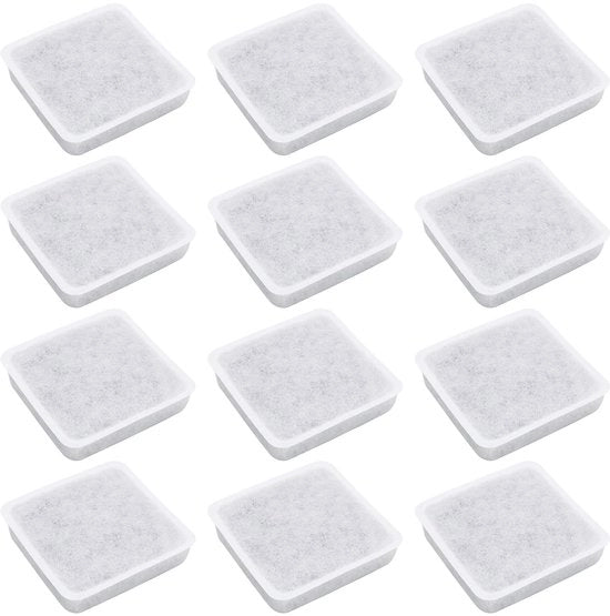 Filtro per Dispensatore d'Acqua - 12 pezzi - Ricambi - Carbone Attivo - 55x55x15 mm - Compatibile con Petmate - Conserva Acqua Purificata