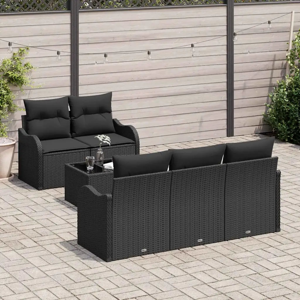 Set Divano da Giardino Nero polyrattan