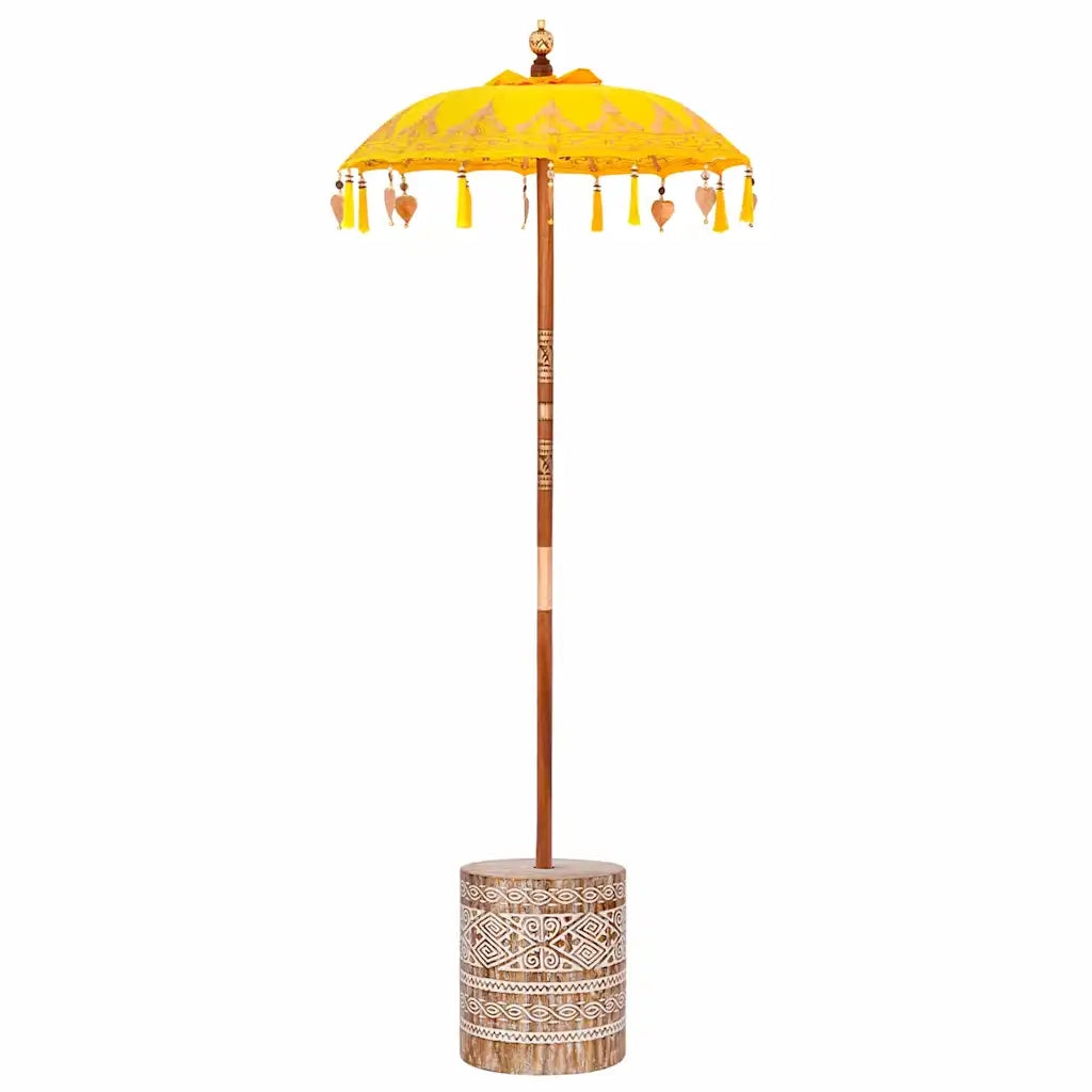 Parasol con Base Giallo, Marrone 250 cm Cotone, Legno