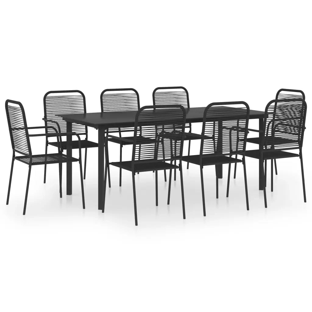 Set da Pranzo da Giardino 9 pz Nero in Vetro e Acciaio