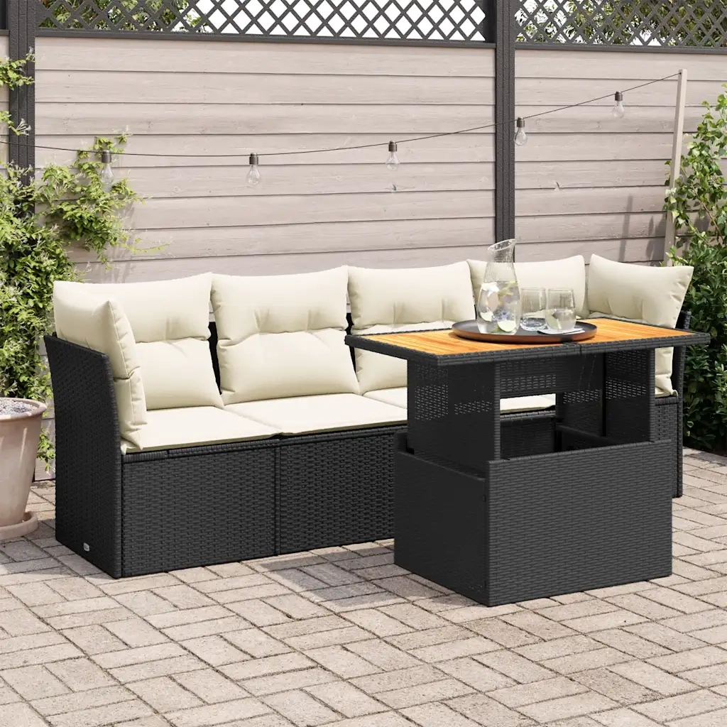 Set Divani da Giardino 5 pz | Set Salotto da Giardino con Cuscini in Polyrattan Nero