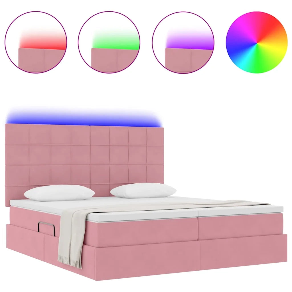 Letto con luci a strisce a LED Rosa 180 x 200 cm Velluto