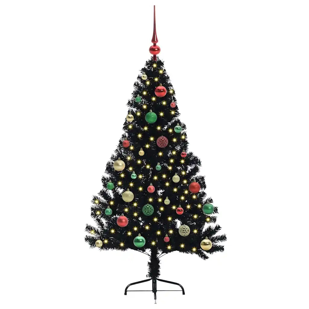 Albero di Natale Artificiale-Albero Natalizio con luci integrate Nero 150 cm PVC 832993