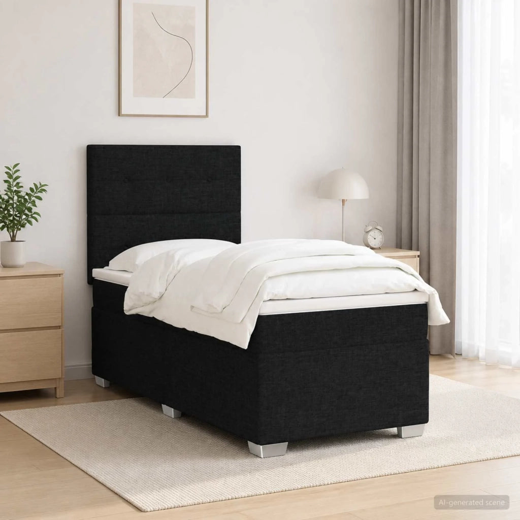 Letto box spring con materasso Nero 100 x 200 cm Tessuto 3454805