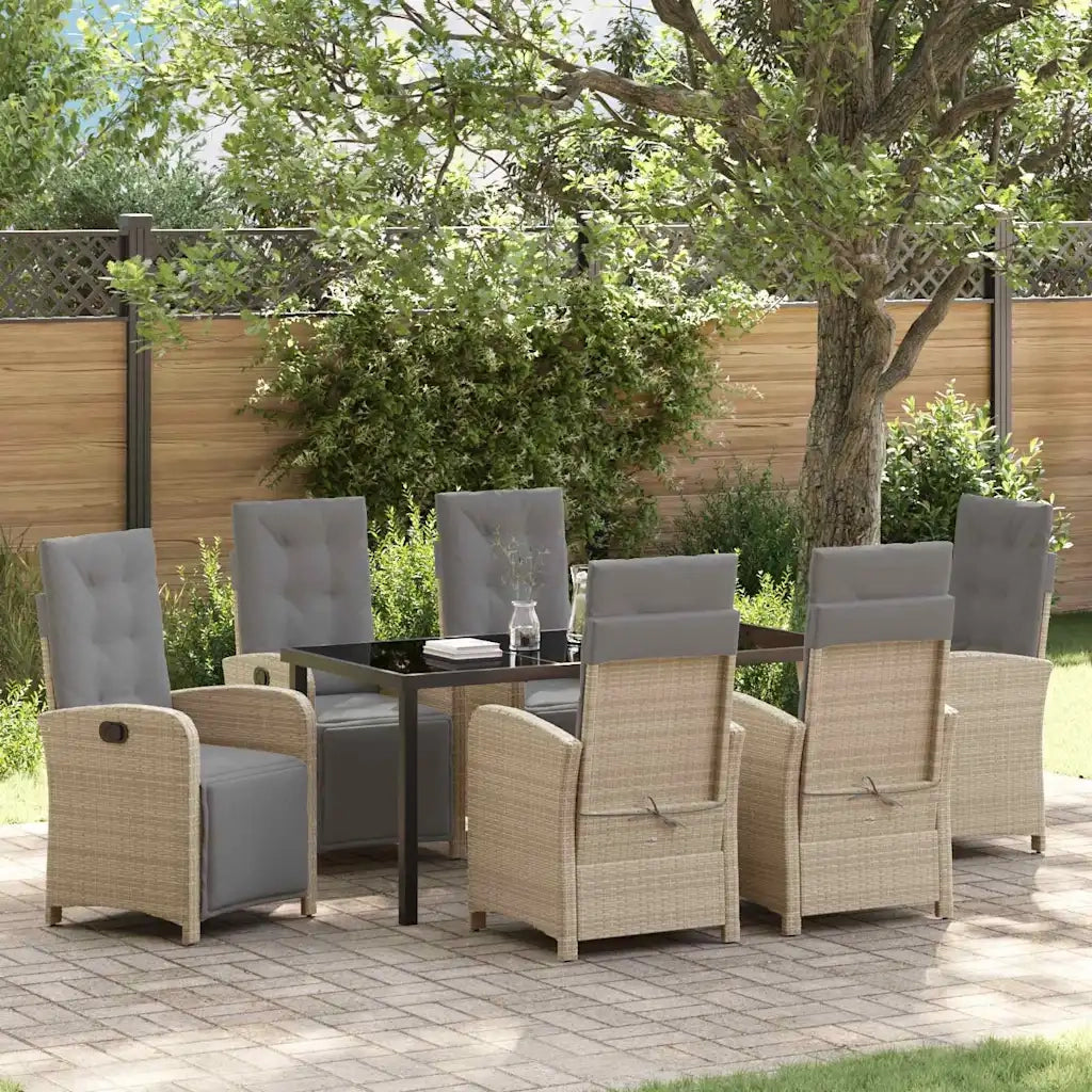 Set da Pranzo per Giardino con cuscino 7 pcs Beige polyrattan