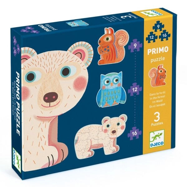 Primo Puzzle neella foresta, 3 puzzle con animaliDjeco ,Eta 3+