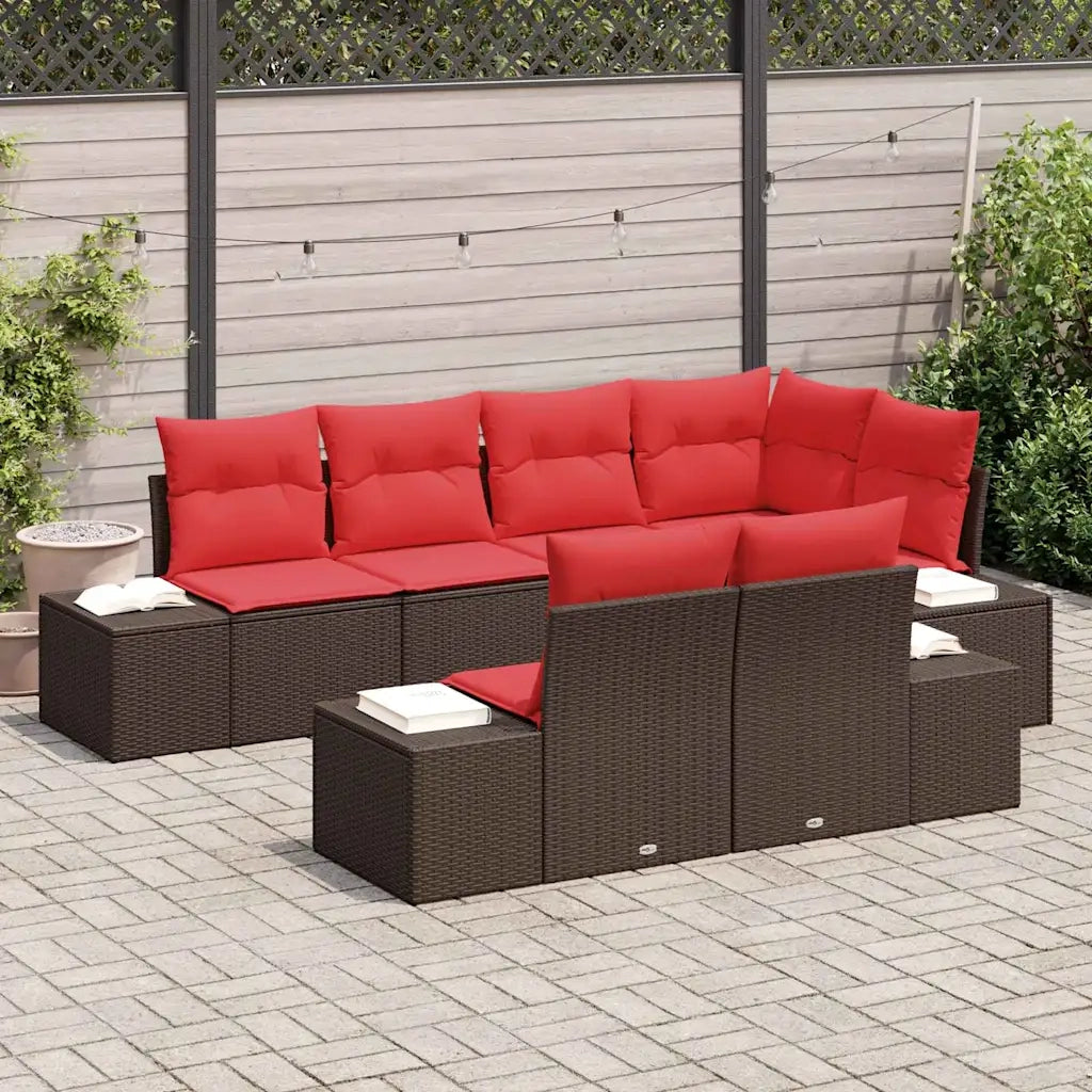 Set Divano da Giardino 7 pz Marrone e Rosso polyrattan 3355773