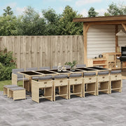 Set Pranzo da Giardino 17 pz con Cuscini Beige Misto Polyrattan