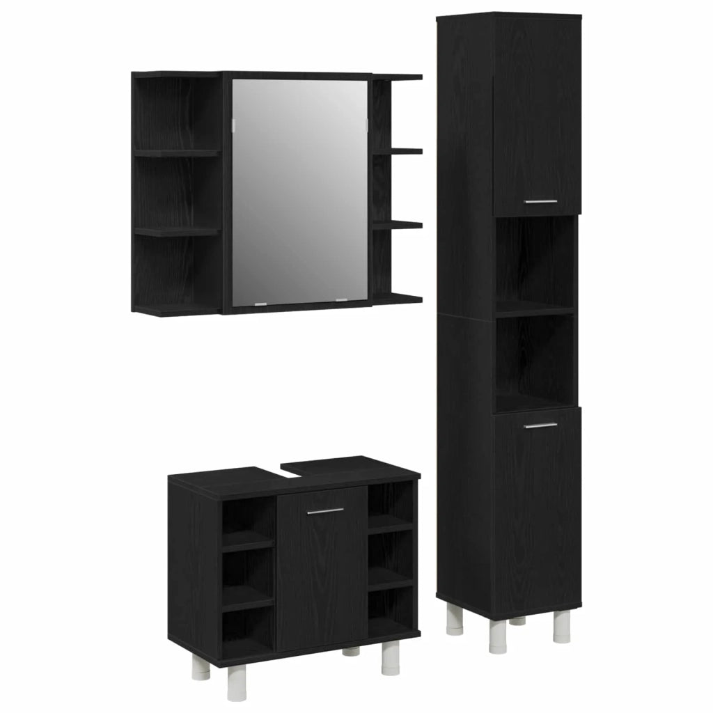 Set di mobili per il bagno 3 pcs Nero 30 x 30 x 179,5 cm 3333049