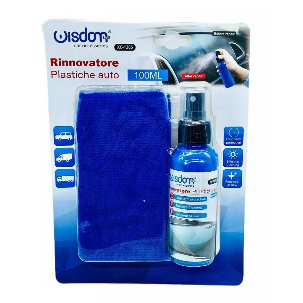 Trade Shop - Rinnova Plastiche Per Auto E Moto Kit Con Spray Lucida Igienizza Con Panno -