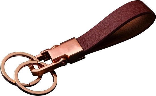 Sostegno per chiavi in pelle con anelli - elegante e funzionale - 1 pezzo - marrone - pelle