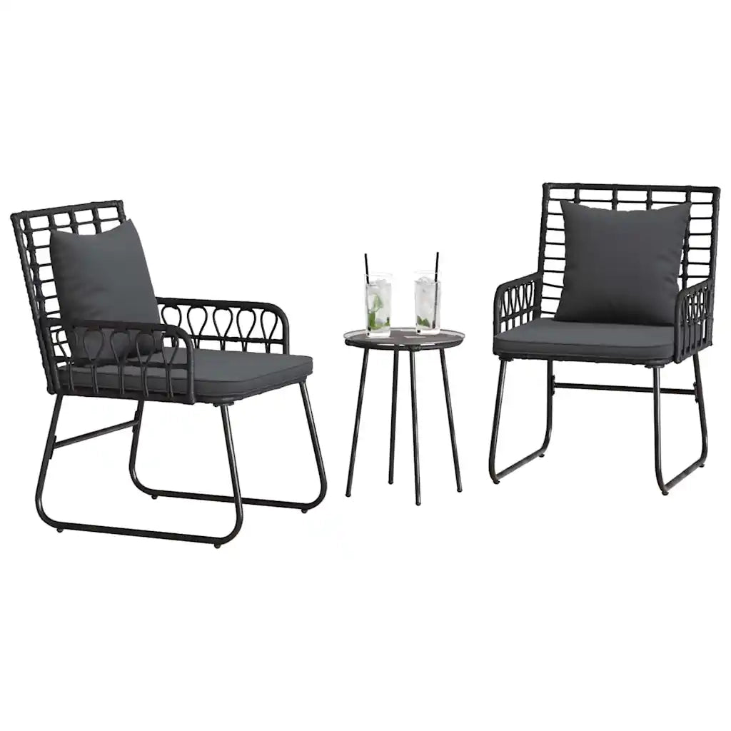 Set da Pranzo per Giardino 3 pcs Nero e antracite polyrattan 42010350
