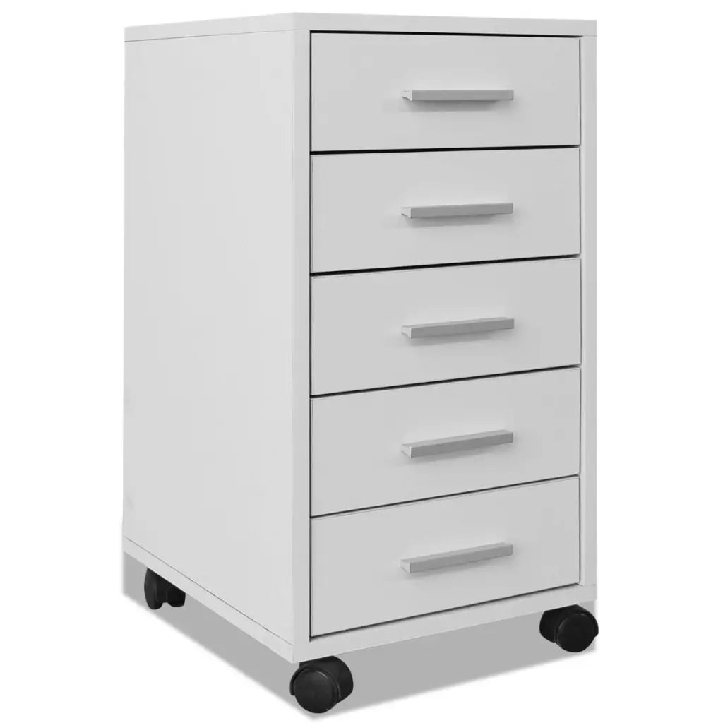Cassettiera da Ufficio con Rotelle 5 Cassetti Bianca 243064