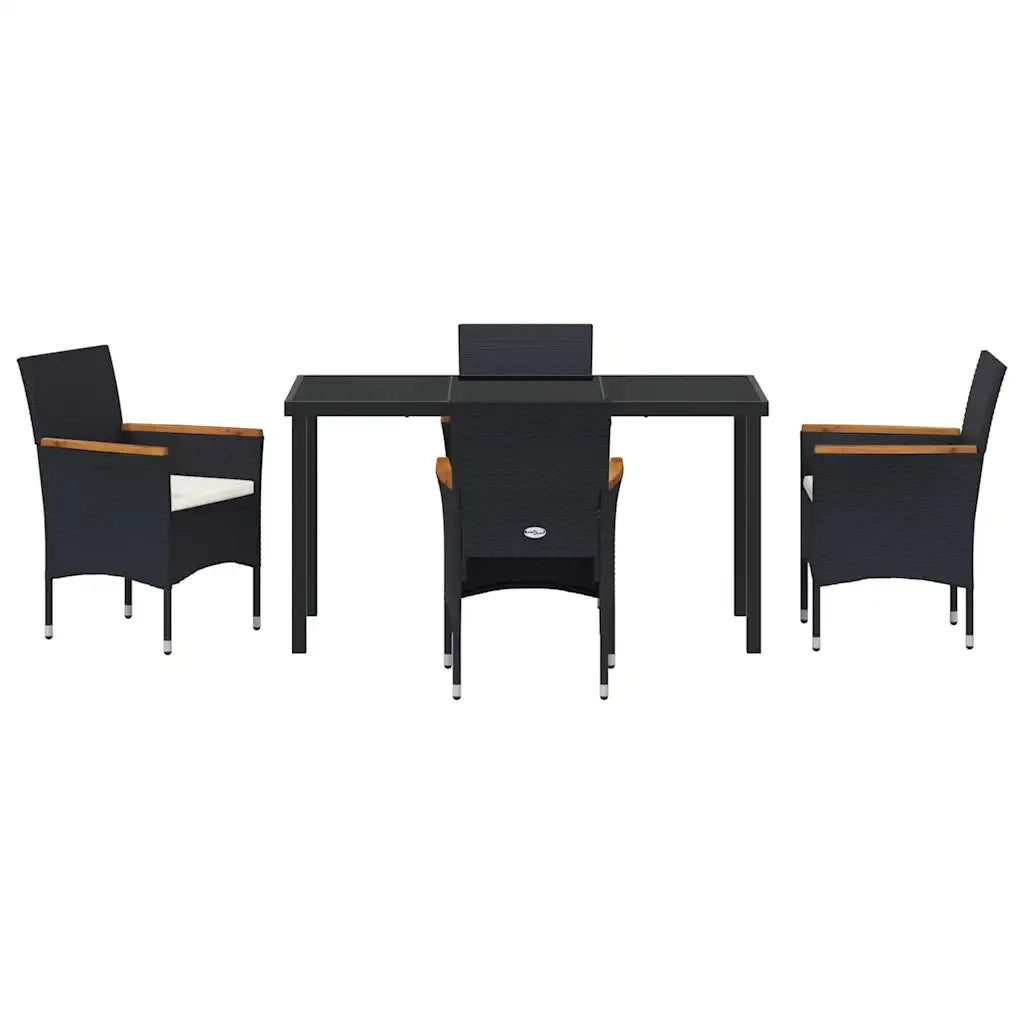 Set da Pranzo per Giardino con cuscino 5 pcs Nero polyrattan 3379753
