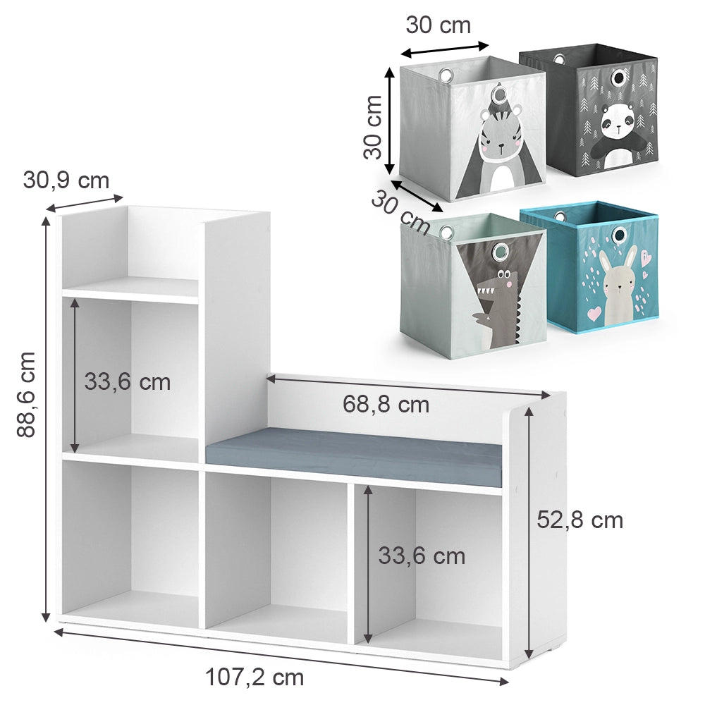 Vicco Scaffale per bambini Bianco 30.9 x 88.6 cm con 2 scatole pieghevoli opt.2