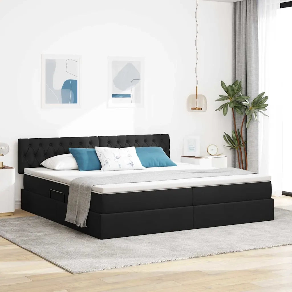 Letto con contenitore e materasso Nero 200 x 200 cm