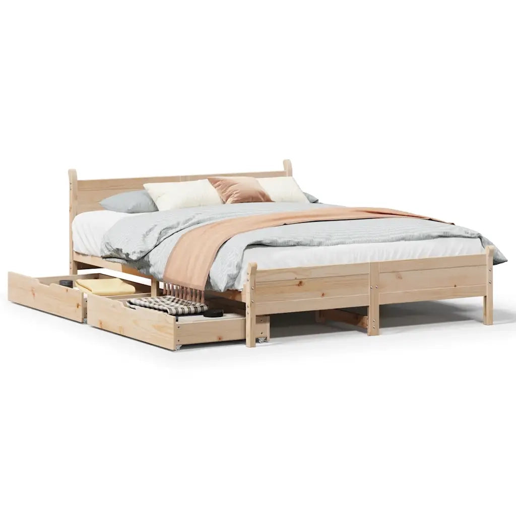 Letto senza Materasso-Struttura Letto 135x190 cm in Legno Massello di Pino 479124
