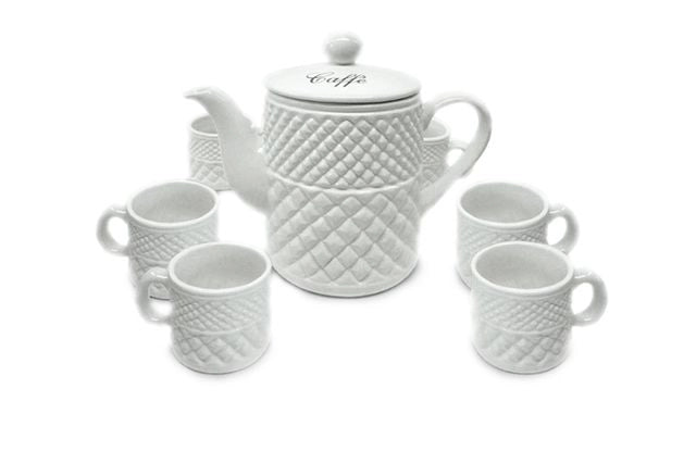 Set 7 Pezzi Caffè con Tazzine Tazze in Ceramica Bianco