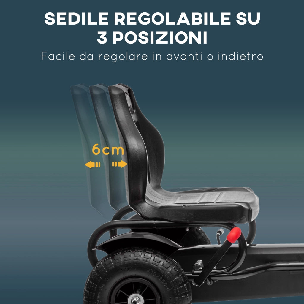 Go-Kart a Pedali per Bambini ¨C Xylo ¨C Nero, Sedile Regolabile, Freno a Mano, 121x58x61 cm