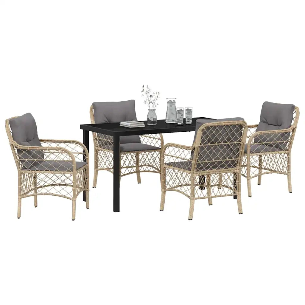 Set da Pranzo per Giardino con cuscino 5 pcs Beige polyrattan 3380234