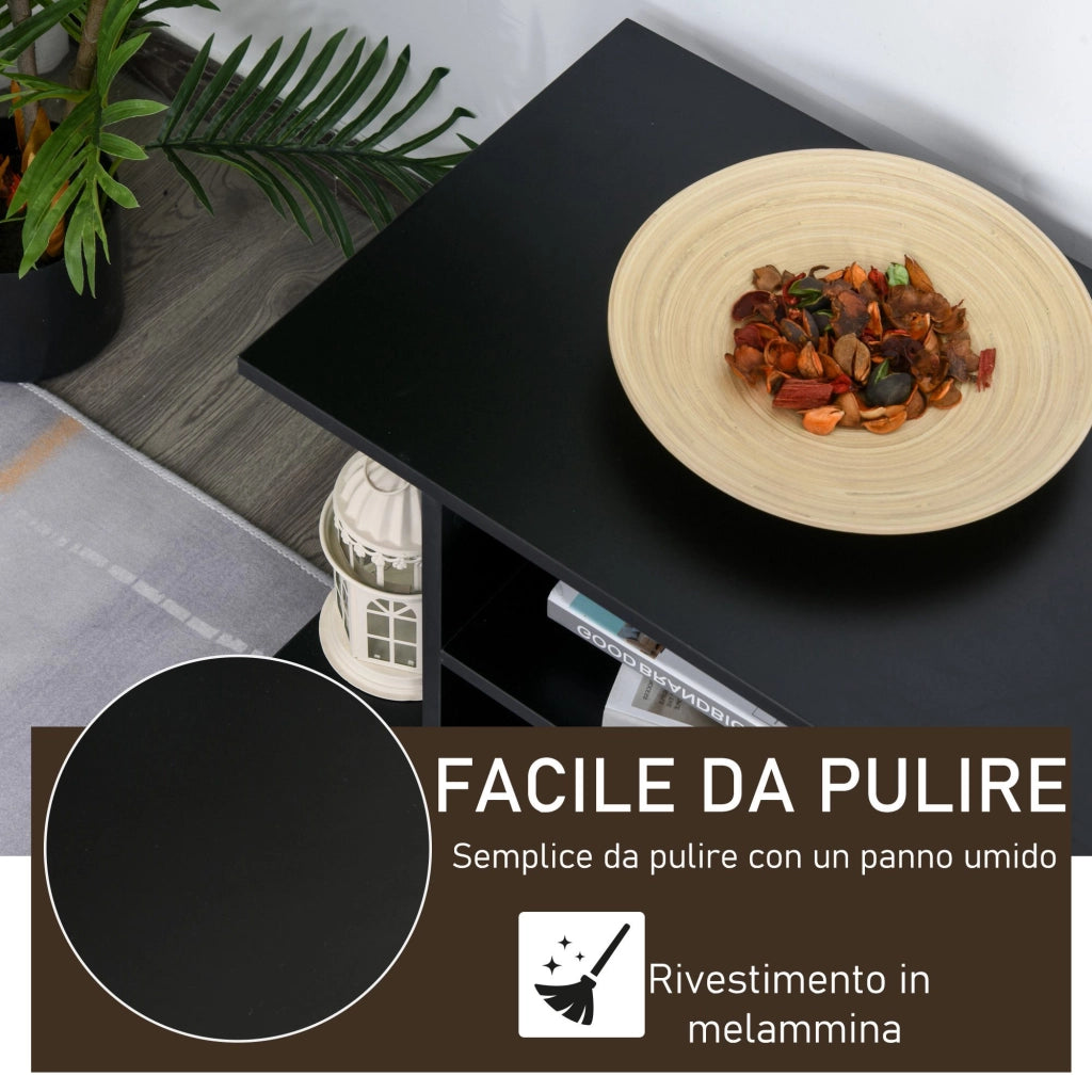 Mobile TV con Ripiani e Ruote ¨C Zephmum ¨C Nero 80x40x40 cm