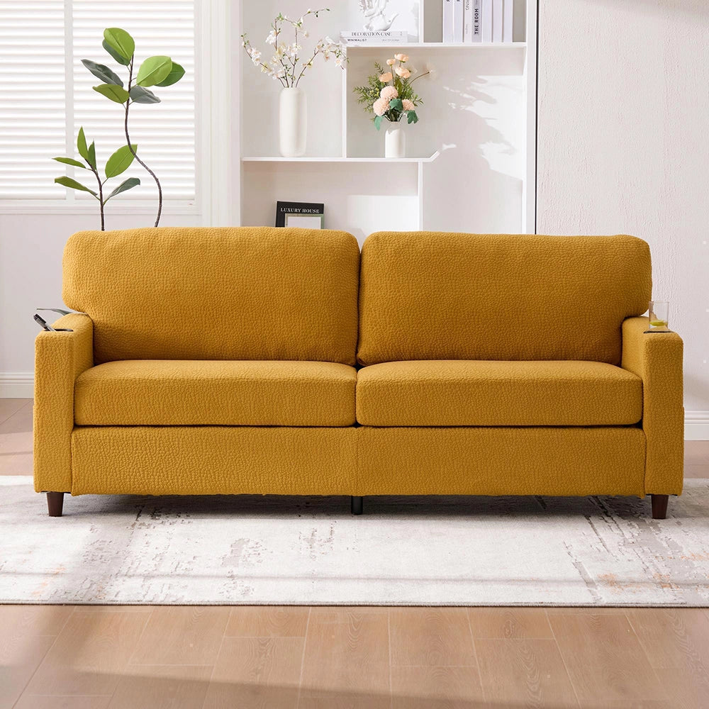 Divano 2 posti - Xylo - Chenille, LED, USB-C, porta bicchieri, giallo