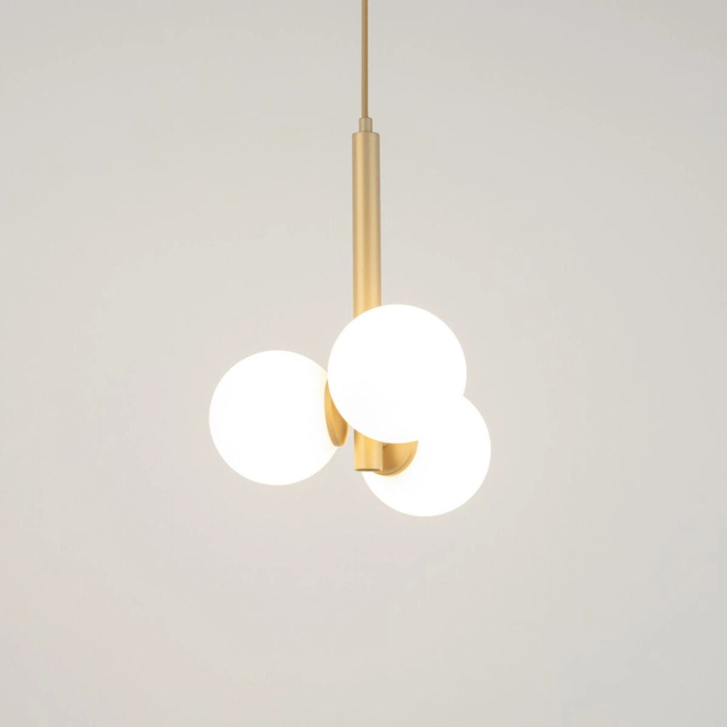 Lampada a sospensione Perla oro 3 sfere bianche G9