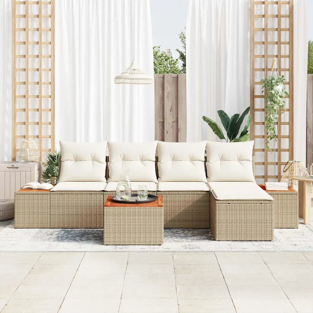 Set Divano da Giardino 6 pcs Beige e Crema Polyrattan 3356741