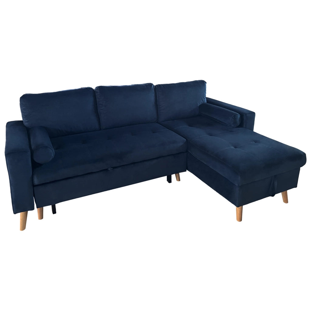 JAMESDivano letto angolare a 3 posti in velluto blu