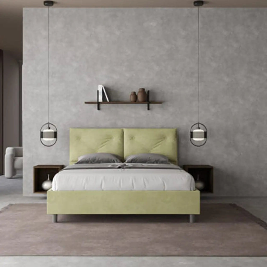 Letto matrimoniale con rete imbottito 160x190 microfibra tè verde Appia