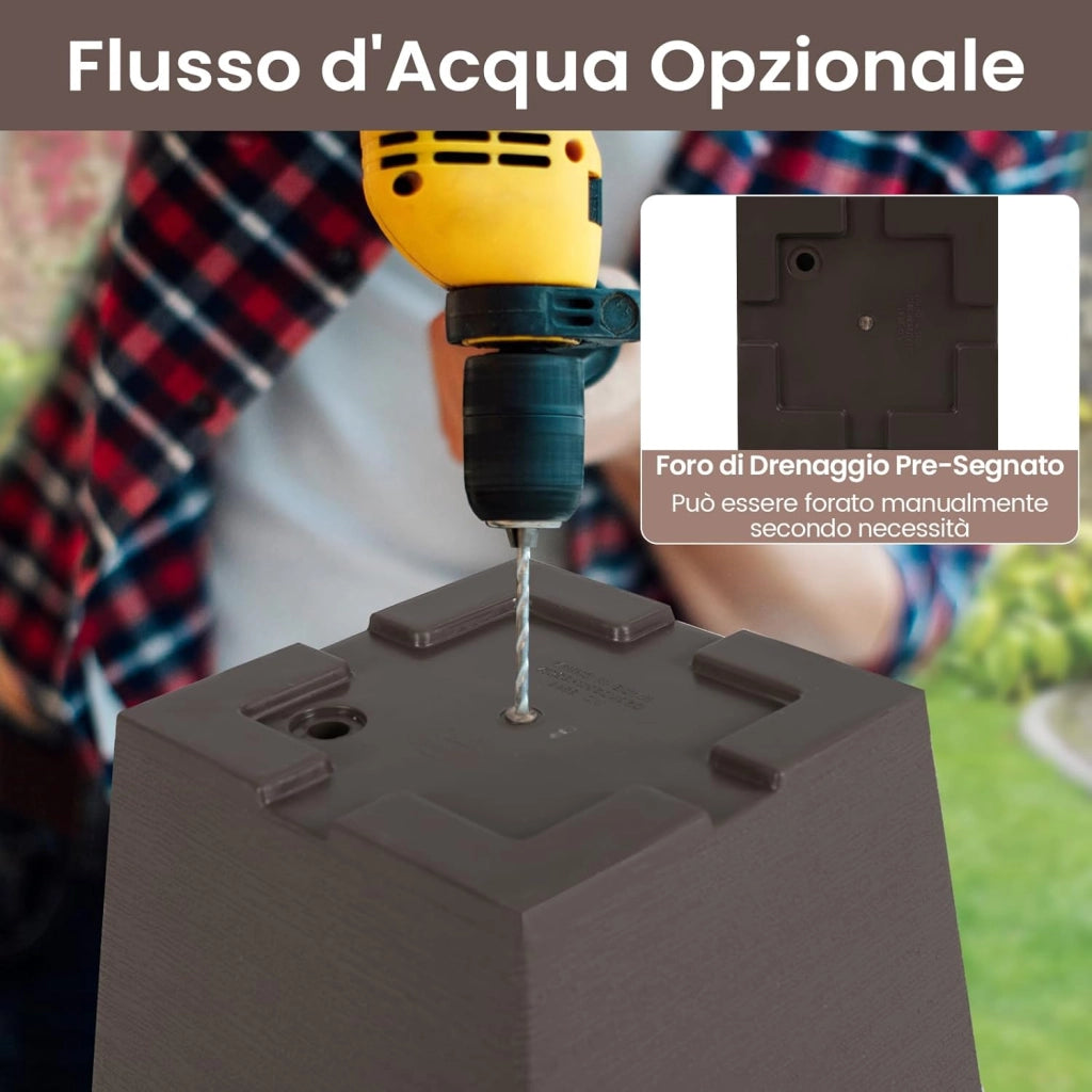 2 Vasi Alti Quadrati, Vasi da Fiori Auto-irriganti con Secchio Interno Rimovibile e Fori di Drenaggio, Contenitori Decorativi per Piante da Interno ed Esterno (29,5 x 29,5 x 57 cm)