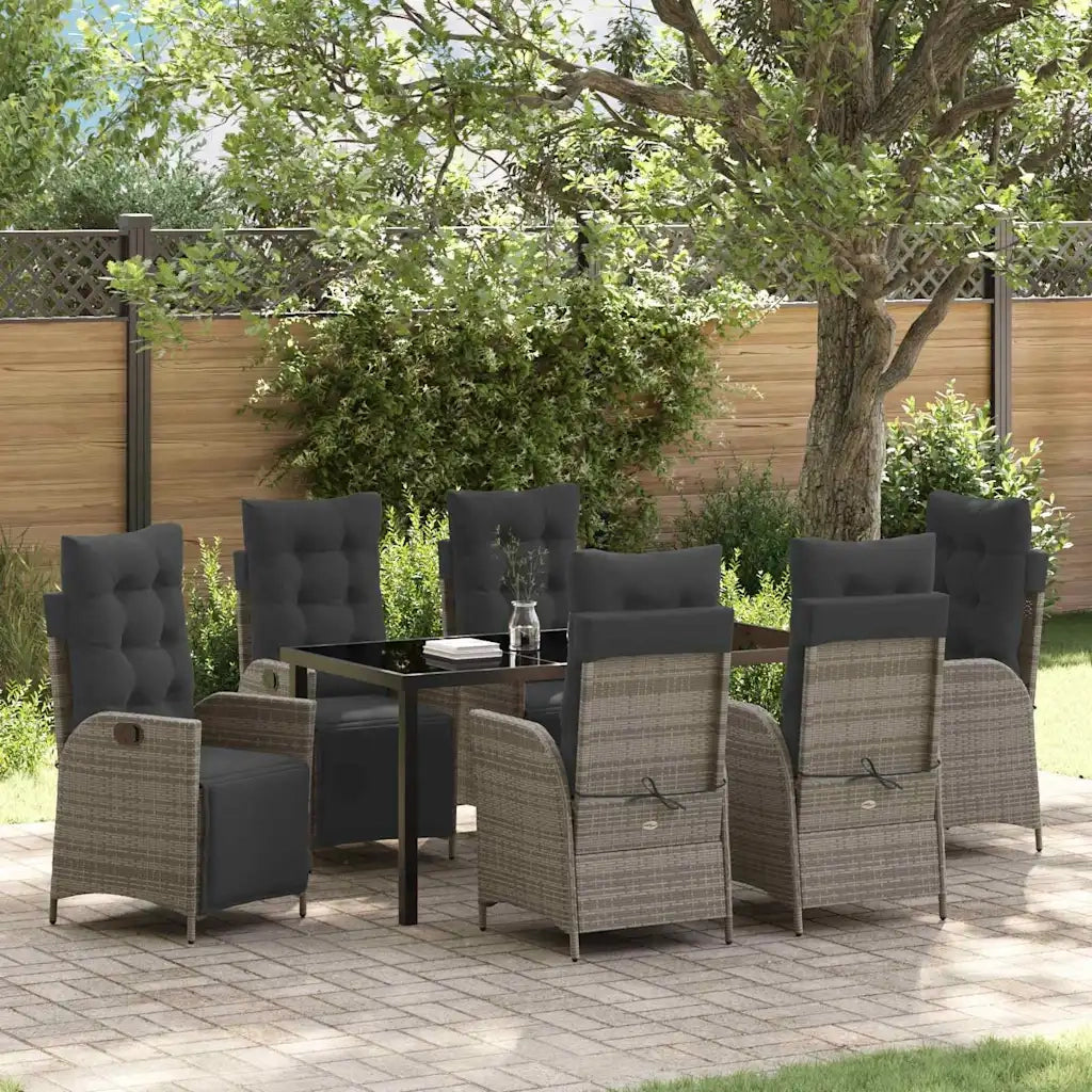 Set da Pranzo per Giardino con cuscino 7 pcs Grigio polyrattan
