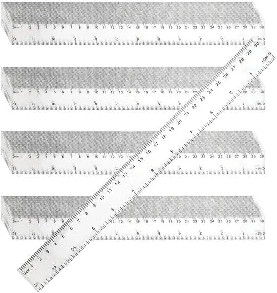 Liniaal Plastico - Resistente e Flessibile - 30 cm - Con Centimetri e Pollici - Ideale per Scuola e Ufficio - Multipack di ...