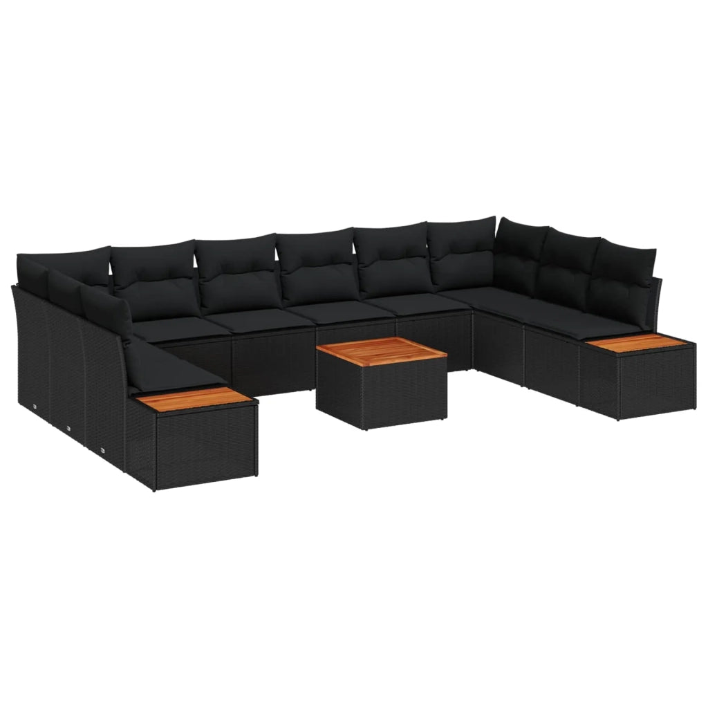 Set Divano da Giardino con cuscino 10 pcs Nero Polyrattan