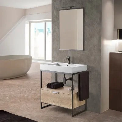 Mobile bagno a terra 75 cm nero con lavabo bianco e specchio Kubic