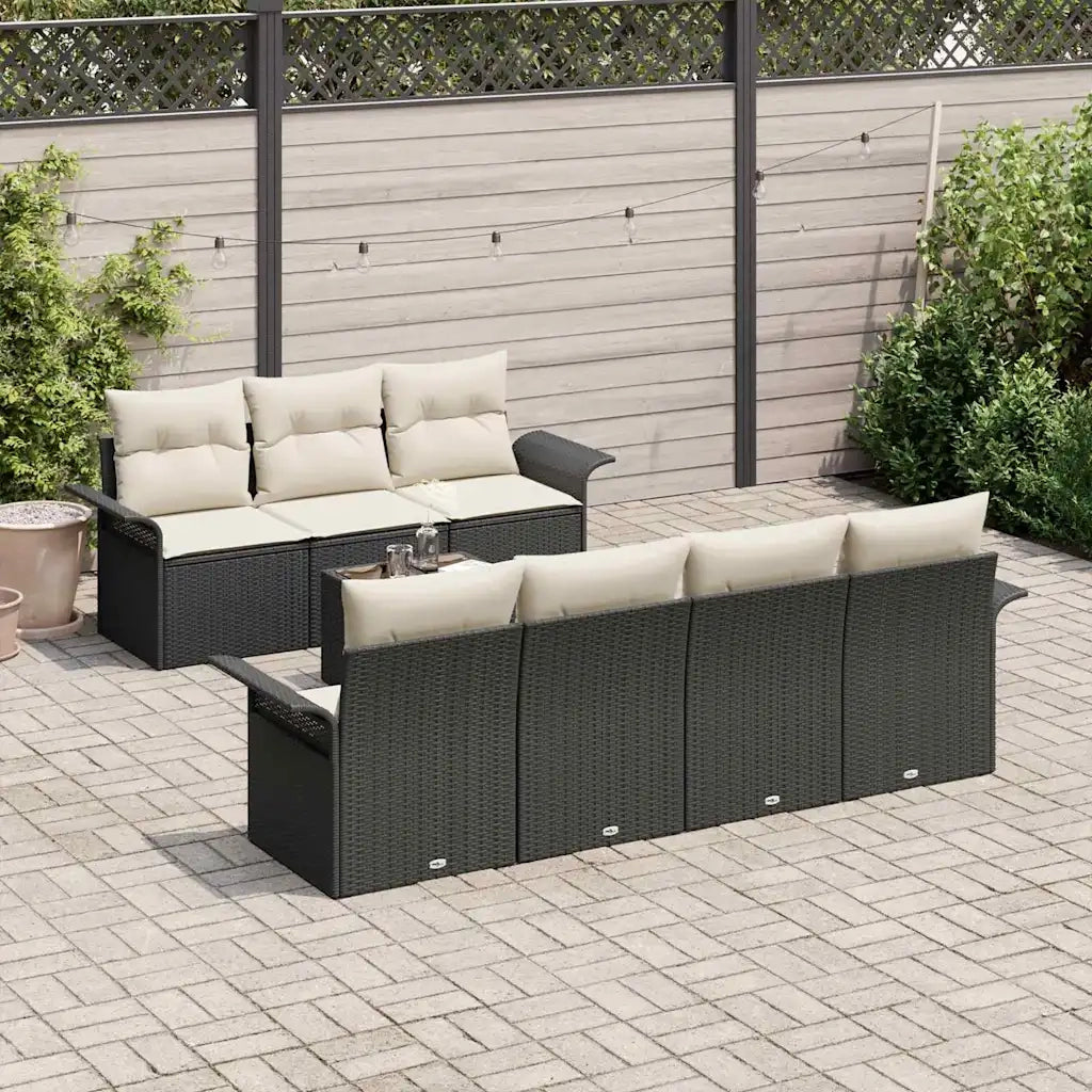 Set Divano da Giardino 8 pcs Nero e Crema polyrattan 3353936