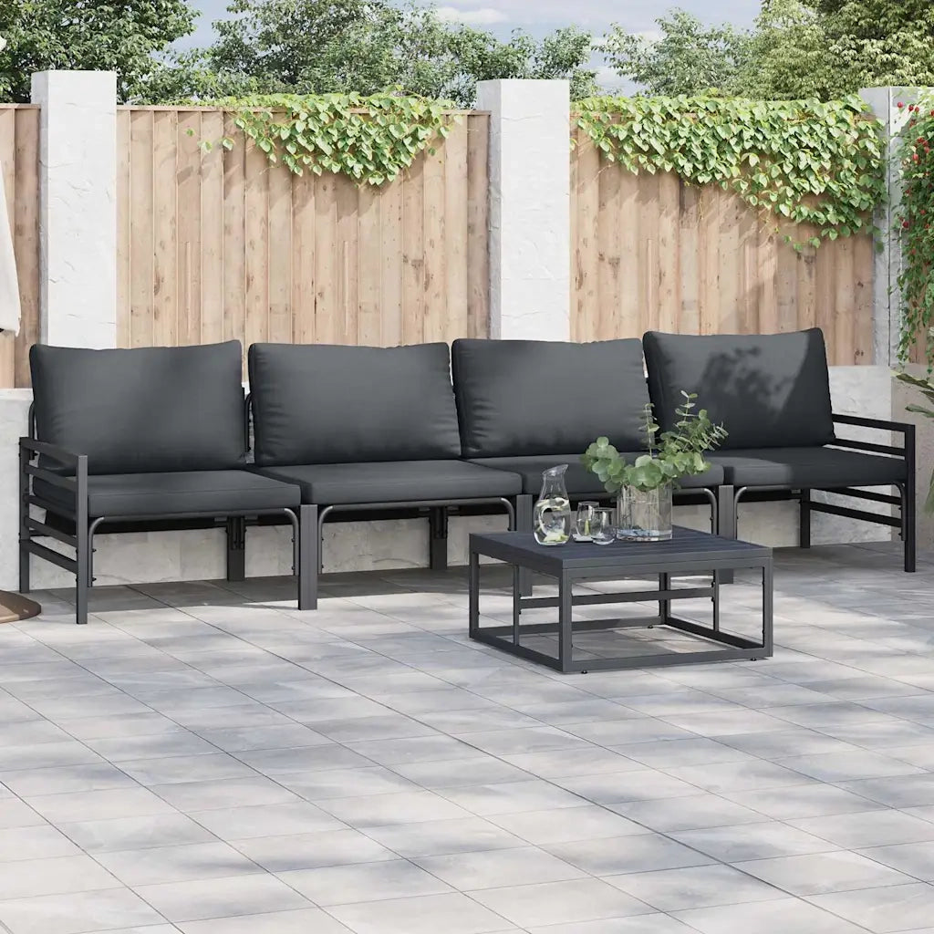 Set Divano da Giardino con cuscino 4 pz | Set Salotto da Giardino Nero Acciaio