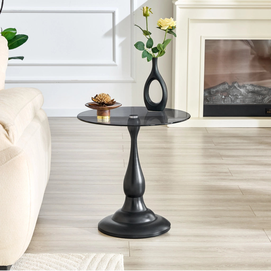 TAVOLINO Rotondo in Vetro Temperato Nero Ø 50 cm