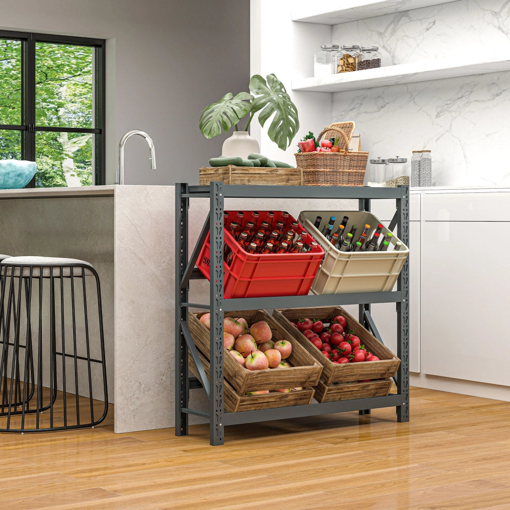 Scaffale per bevande 3 livelli ¨C Xylo ¨C 6 casse, ripiani regolabili, 110x30x110 cm, grigio