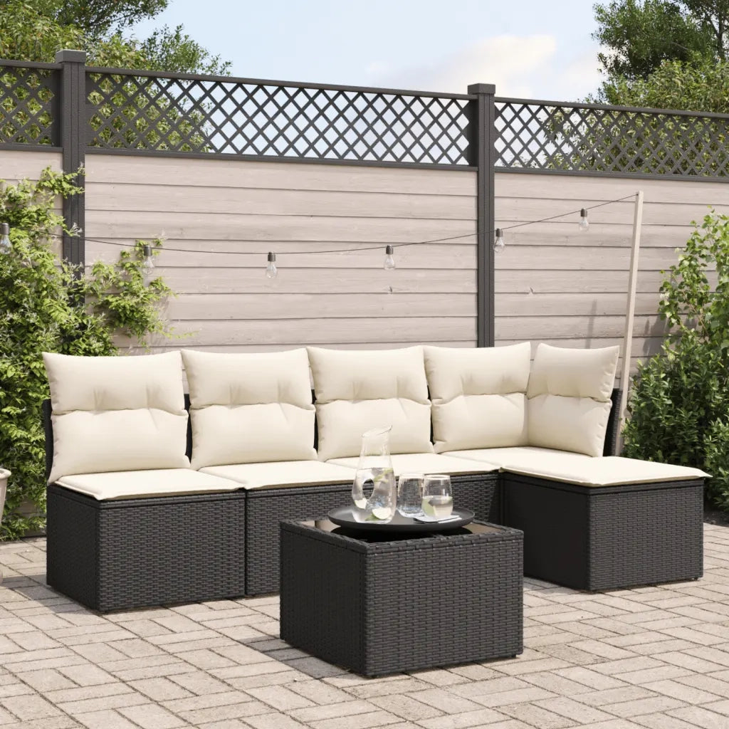 Set Divano da Giardino 6 pz con Cuscini Nero in Polyrattan 3249365