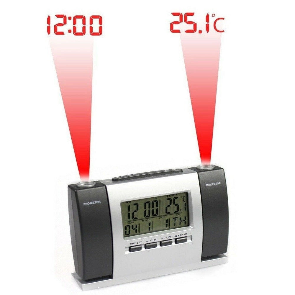 Trade Shop - Sveglia Orologio A Proiezione Ora Temperatura Schermo Lcd Data Gradi Proiettore -