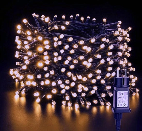 Cavo di Illuminazione a 50 Metri con Presa e 500 LED - Illuminazione di Natale Acquatica per Interni ed Esterni - 8 Modi di Illuminazione - Cavo Verde - Luce Calda Bianca per Feste - Matrimoni - Decorazioni per Finestre e Albero di Natale